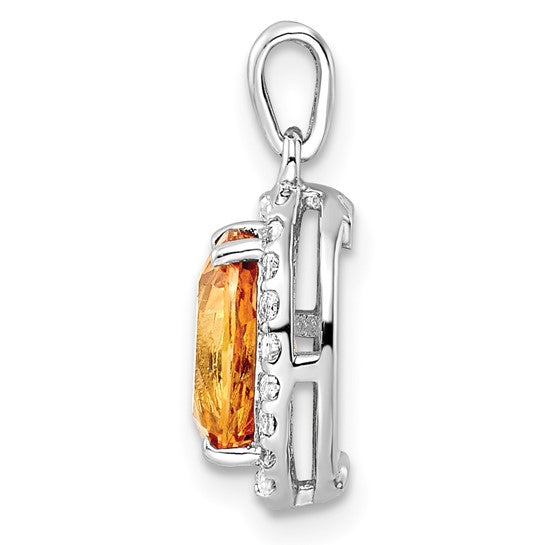 Sterling Silver White Gold Oval 1.86t.w. Natural Citrine/White Topaz Pendant
