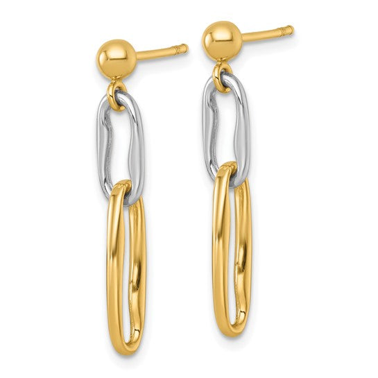 14K White/Yellow Gold Two Tone Large Paperclip Post Earrings