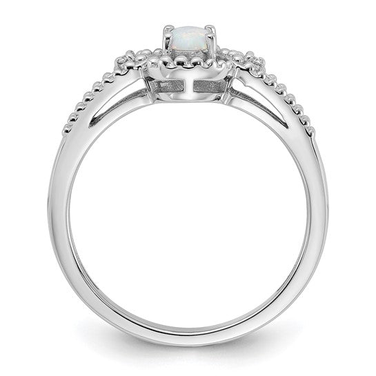 Sterling Silver White Gold Plated Natural Diamond & Lab Created Opal Ring