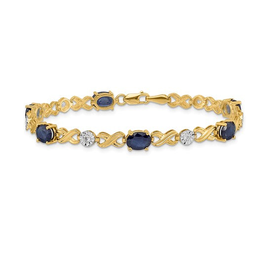 14K Yellow Gold White Gold Figure Eight Natural Sapphire & Diamond Bracelet