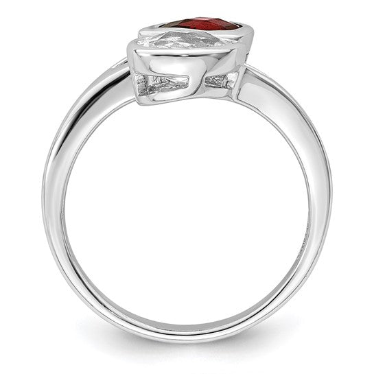Sterling Silver Rhodium Plated Garnet & White Topaz Bypass Ring
