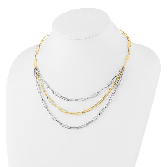 14K Yellow/White Gold Triple Layer Paperclip Chain