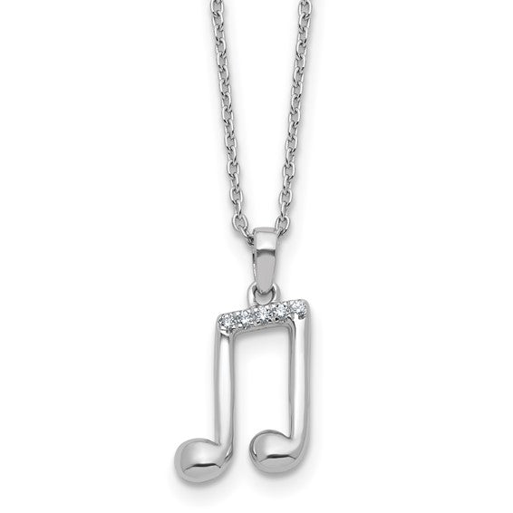 White Gold Filled Sterling Silver Diamond Music Note Chain & Pendant Set