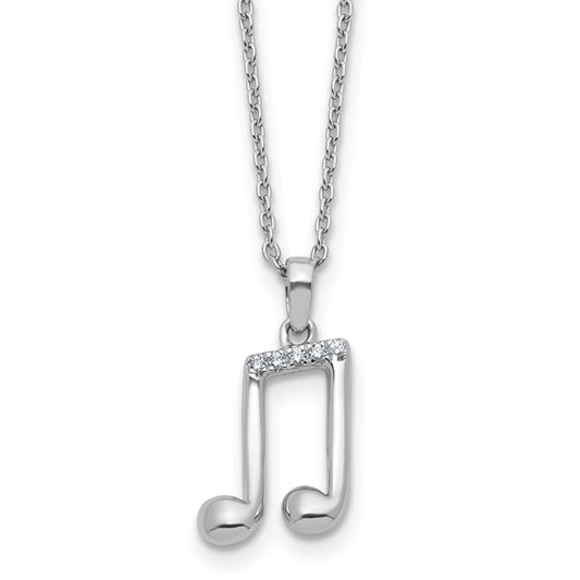 White Gold Filled Sterling Silver Diamond Music Note Chain & Pendant Set
