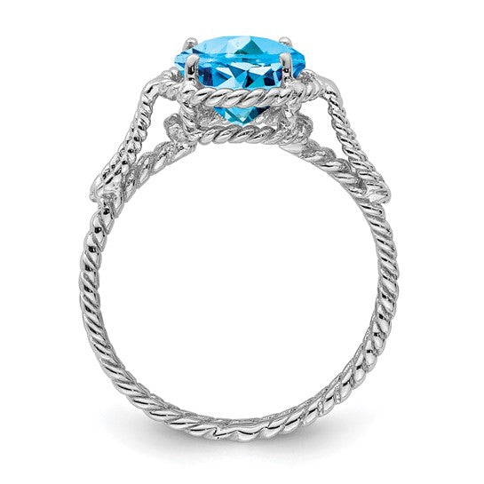 White Gold Filled Sterling Silver Twisted Circle Blue Topaz Ring