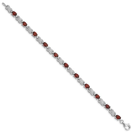 Sterling Silver XO Natural Garnet Bracelet