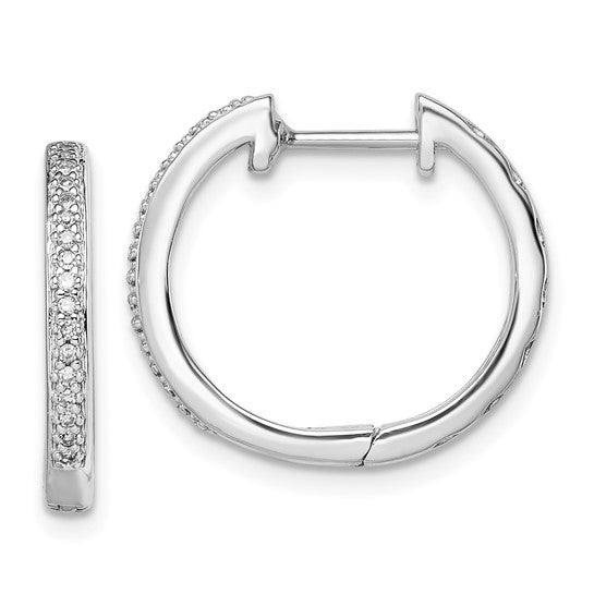 White Gold Filled Sterling Silver Diamond Hinged Hoop Earrings