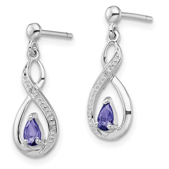 White Gold Filled Sterling Silver Natural Tanzanite & Diamond Twist Earrings