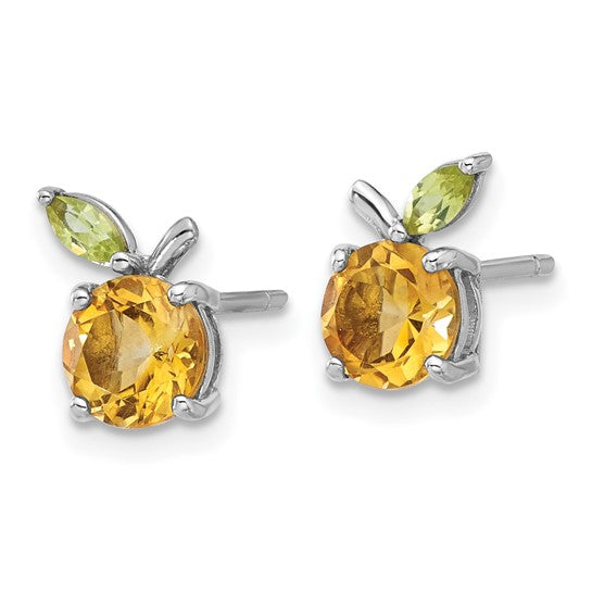 Sterling Silver White Gold Plated Natural Citrine & Peridot Gemstone Fruit Earrings
