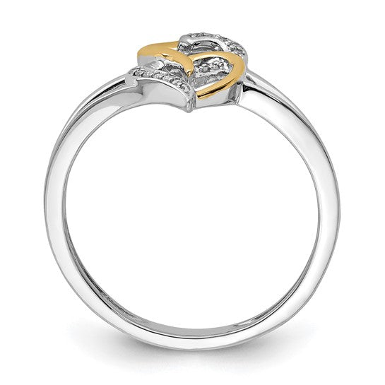 White Gold Filled Sterling Silver Double Diamond Two Tone Heart Ring