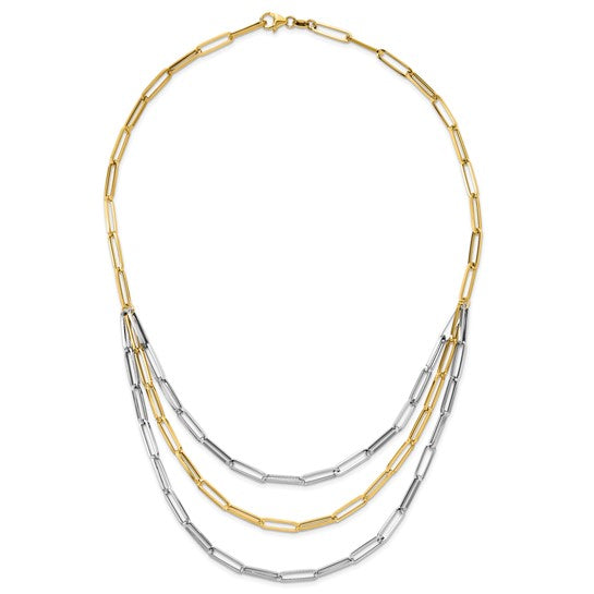 14K Yellow/White Gold Triple Layer Paperclip Chain