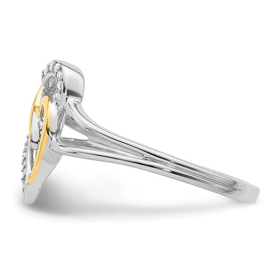 White Gold Filled Sterling Silver Double Diamond Two Tone Heart Ring