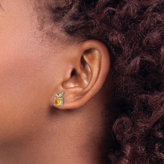 Sterling Silver White Gold Plated Natural Citrine & Peridot Gemstone Fruit Earrings