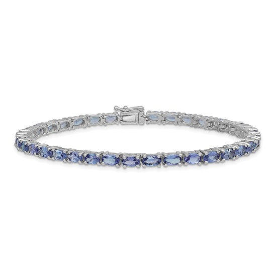 White Gold Plated Sterling Silver Natural Tanzanite Tennis Bracelet
