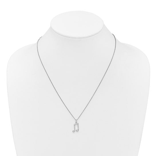 White Gold Filled Sterling Silver Diamond Music Note Chain & Pendant Set
