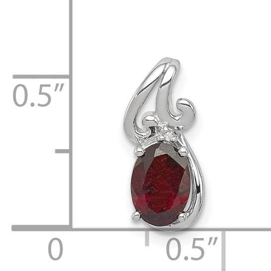Sterling Silver Natural Garnet & Diamond Swirl Chain Slide