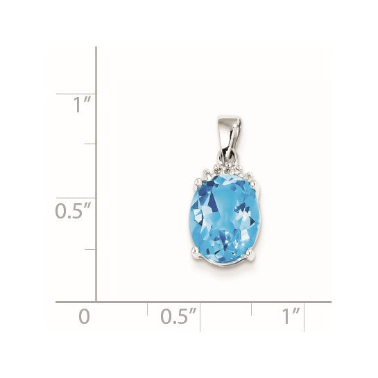 White Gold Filled Sterling Silver Oval Blue Topaz & Diamond Crown Pendant