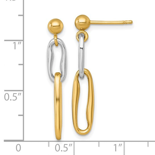 14K White/Yellow Gold Two Tone Large Paperclip Post Earrings