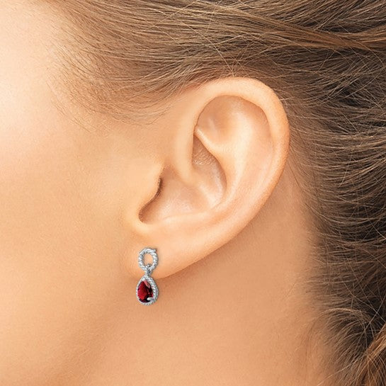 Sterling Silver Rhodium Plated Oval 1 Carat Natural Garnet Twisted Rope Earrings
