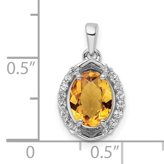 Sterling Silver White Gold Oval 1.86t.w. Natural Citrine/White Topaz Pendant