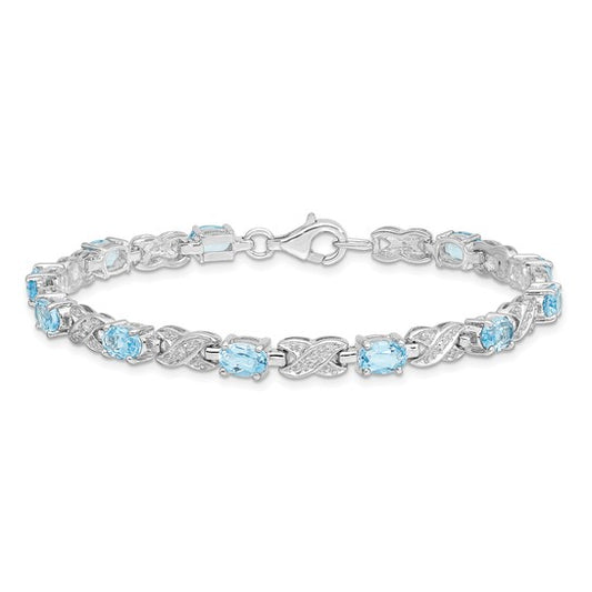 White Gold Filled XO .5 Carat Natural Blue Topaz Bracelet