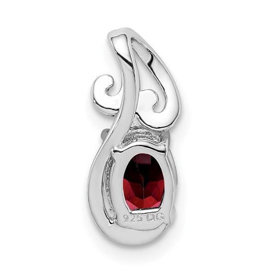 Sterling Silver Natural Garnet & Diamond Swirl Chain Slide