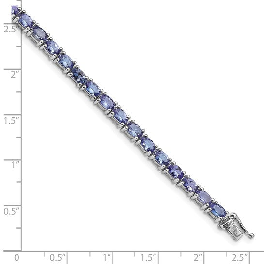 White Gold Plated Sterling Silver Natural Tanzanite Tennis Bracelet