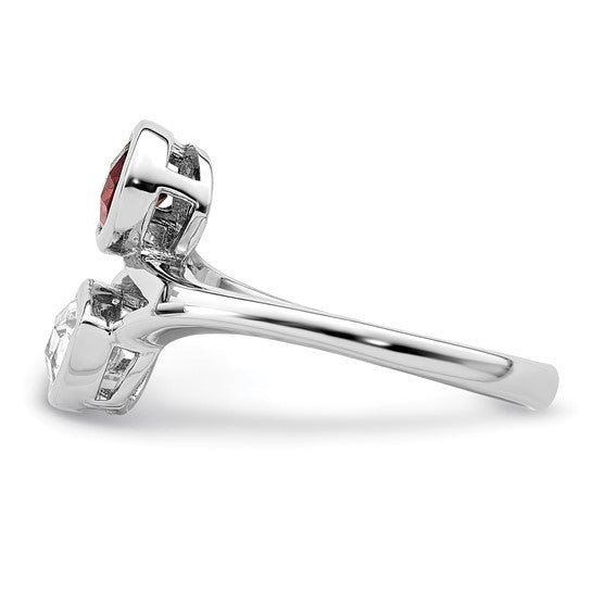 Sterling Silver Rhodium Plated Garnet & White Topaz Bypass Ring