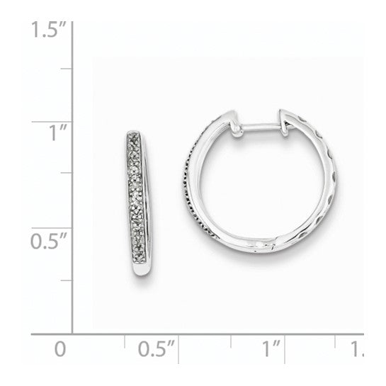 White Gold Filled Sterling Silver Diamond Hinged Hoop Earrings