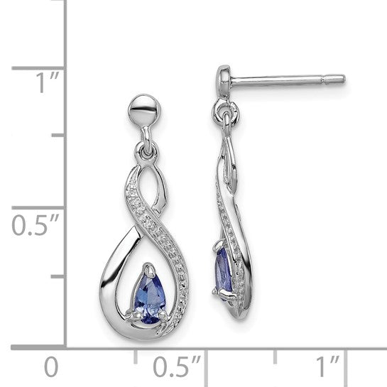White Gold Filled Sterling Silver Natural Tanzanite & Diamond Twist Earrings