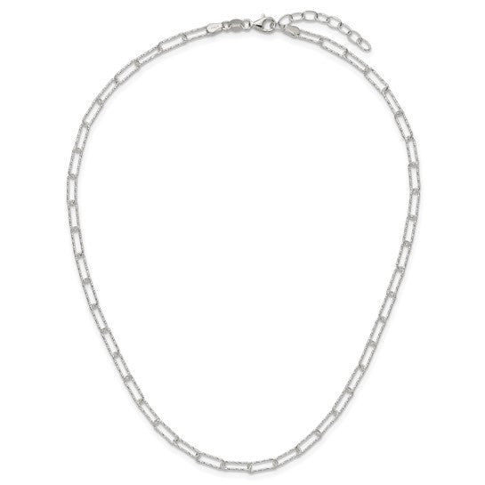 Sterling Silver Diamond Cut Textured Paperclip Chain