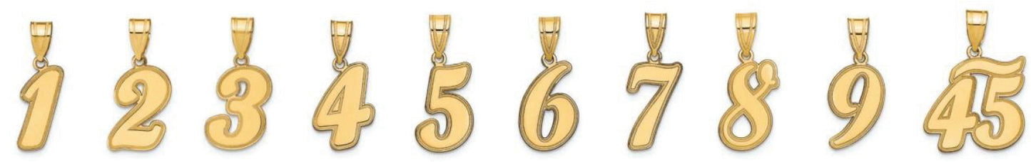 14K Yellow Gold Wave Font Style Gold Number Pendant 0-99
