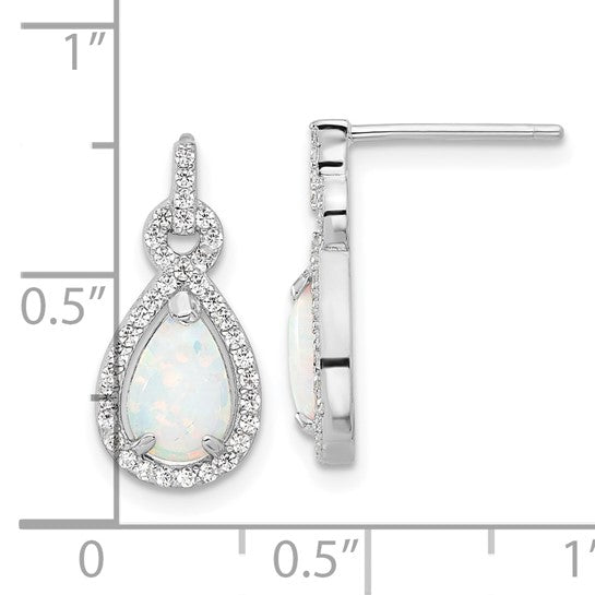 Sterling Silver White Gold Plated Halo cz Tear Drop Lab Created White Opal