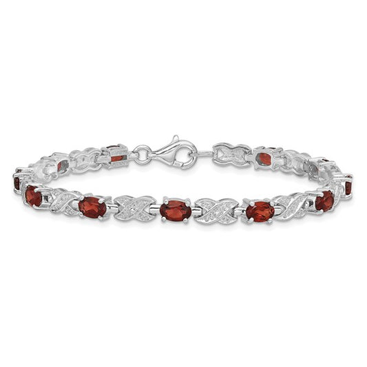 Sterling Silver XO Natural Garnet Bracelet