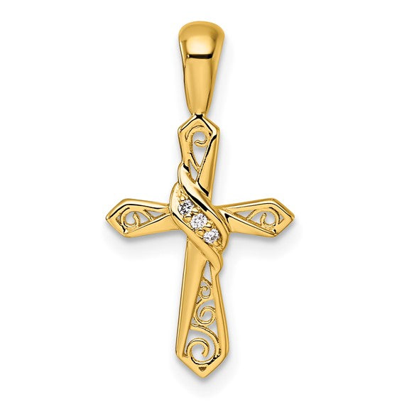 14K Yellow Gold/White Gold Diamond Accent Inlay Fancy Cross Pendant