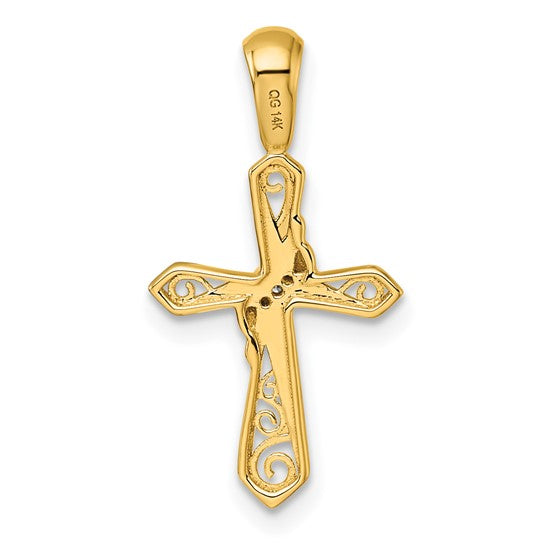 14K Yellow Gold/White Gold Diamond Accent Inlay Fancy Cross Pendant