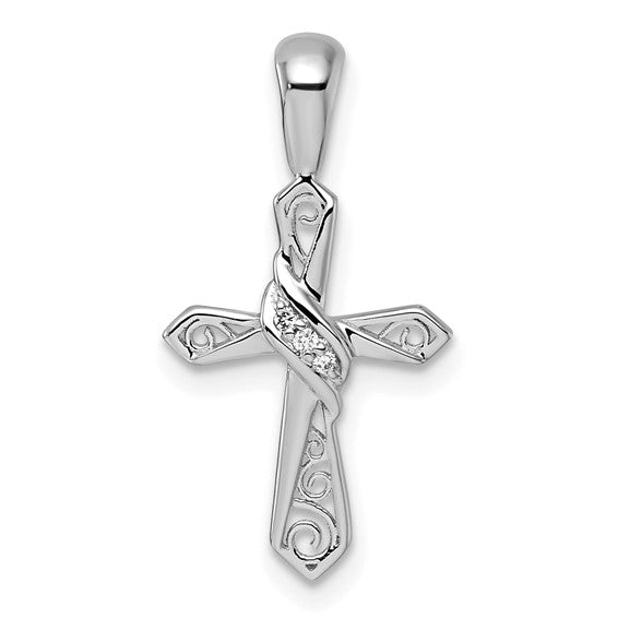 14K Yellow Gold/White Gold Diamond Accent Inlay Fancy Cross Pendant