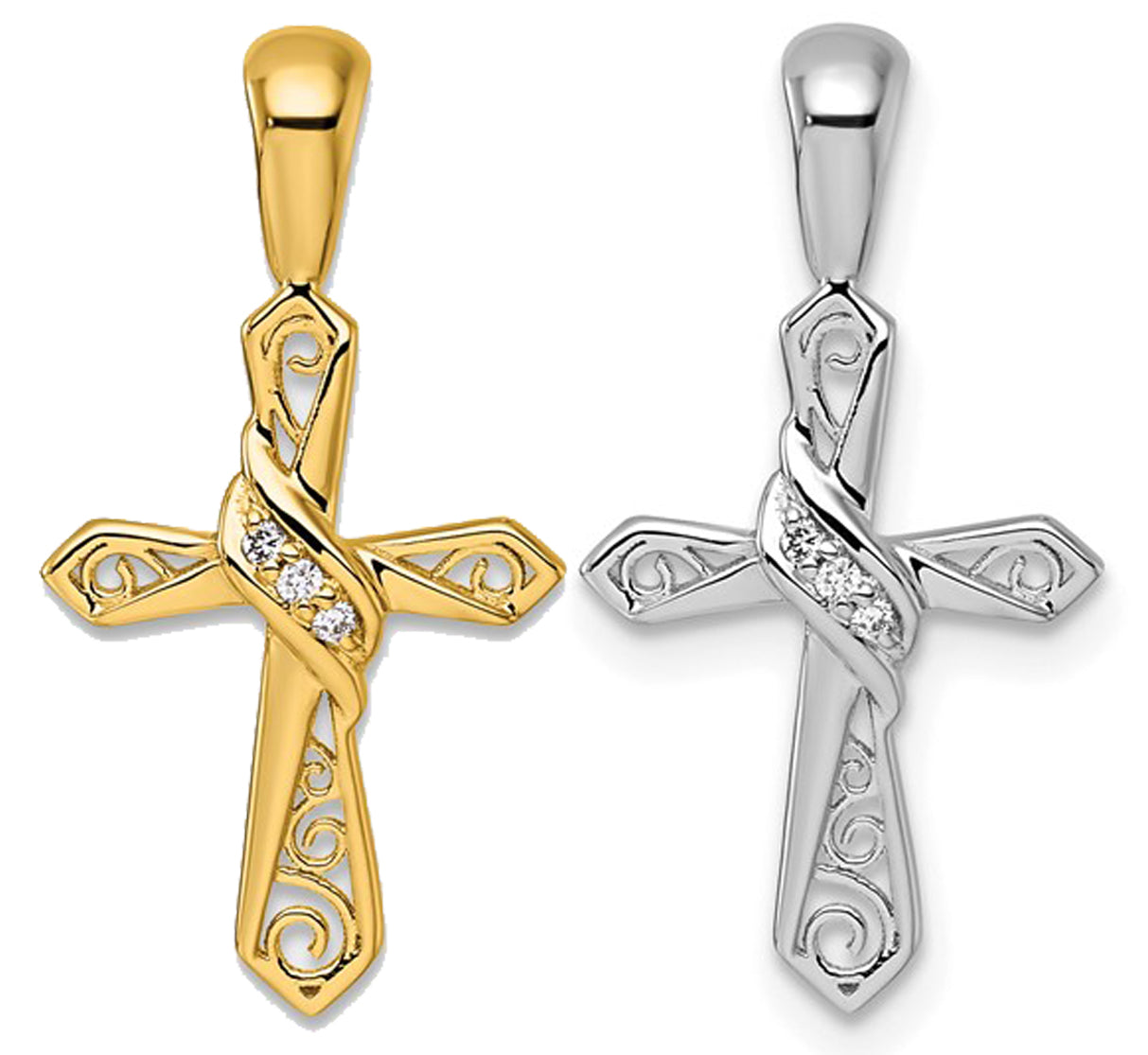 14K Yellow Gold/White Gold Diamond Accent Inlay Fancy Cross Pendant