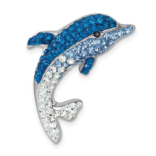 Sterling Silver Blue Crystal Dolphin Chain Slide
