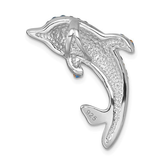 Sterling Silver Blue Crystal Dolphin Chain Slide