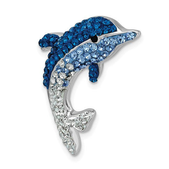 Sterling Silver Blue Crystal Dolphin Chain Slide