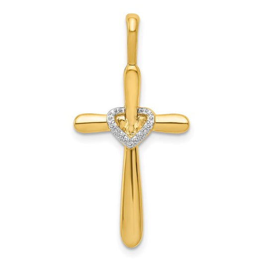 10K/14K Yellow Gold Two Tone Diamond Heart Wrap Cross Pendant