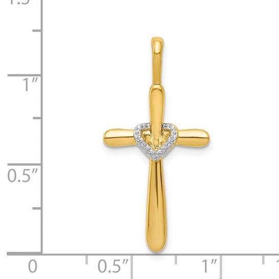 10K/14K Yellow Gold Two Tone Diamond Heart Wrap Cross Pendant