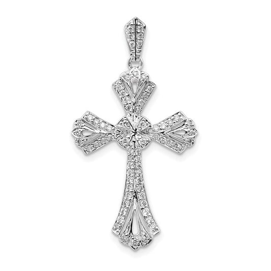 14K White Gold 1/3 Carat Diamond Crusted Cross Pendant