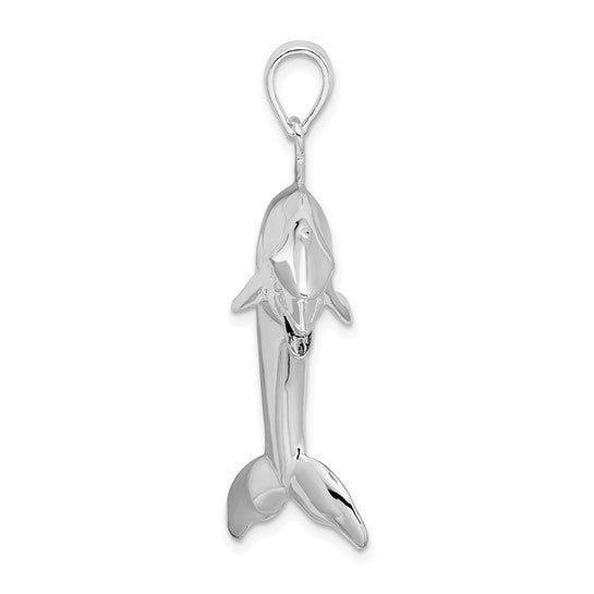 Sterling Silver Rhodium Plated Large 3D Dolphin Pendant