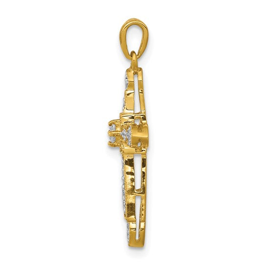 14K Yellow Gold 1/6 Carat diamond Lined Cross Pendant
