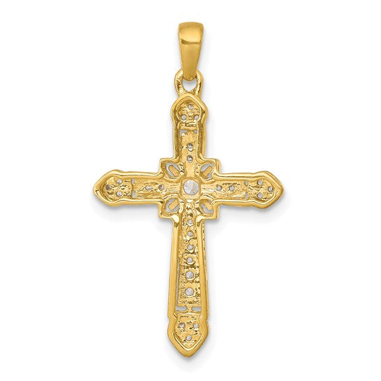 14K Yellow Gold 1/6 Carat diamond Lined Cross Pendant