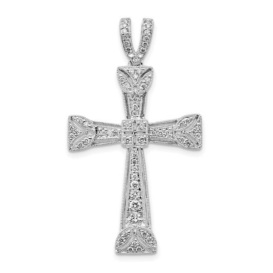 14K White Gold Diamond 3/8 Carat Crusted Cross Pendant