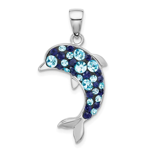 Sterling Silver Deep Blue Crystal Dolphin Pendant