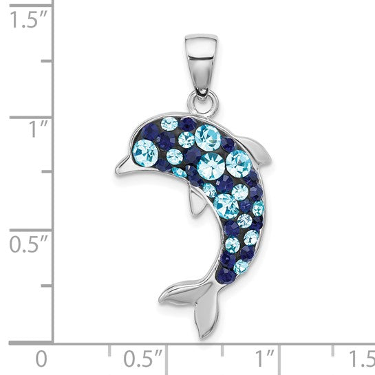 Sterling Silver Deep Blue Crystal Dolphin Pendant